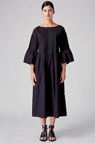 Black Cotton Peplum Dress by Rajesh Pratap Singh