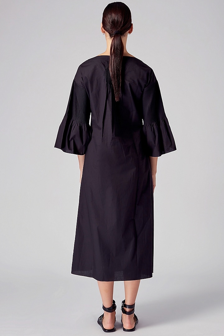 Black Cotton Peplum Vacation Dress by Rajesh Pratap Singh at Pernia's Pop Up Shop
