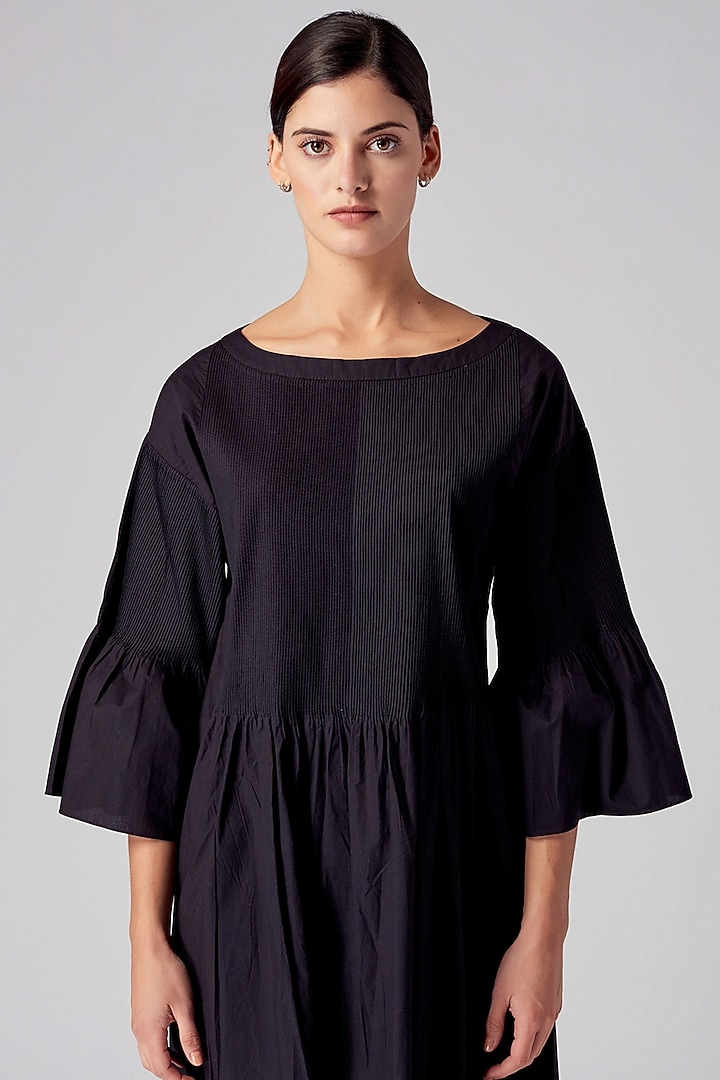 Black Cotton Peplum Vacation Dress by Rajesh Pratap Singh at Pernia's Pop Up Shop