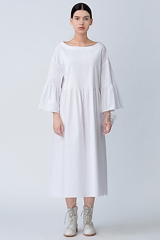 White Cotton Peplum Dress by Rajesh Pratap Singh
