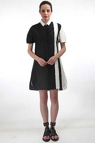 Black Ikat Striped Dress by Rajesh Pratap Singh