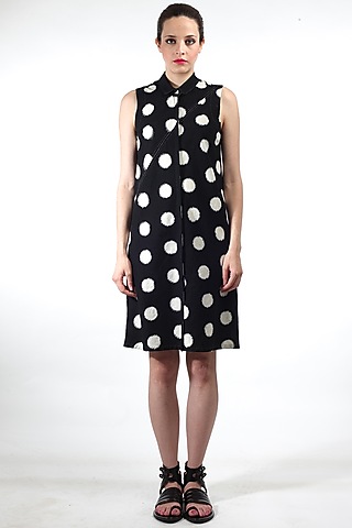 Black Sleeveless Polka Dot Dress by Rajesh Pratap Singh
