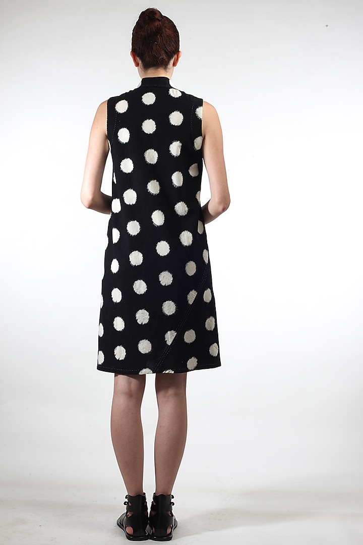 Black Sleeveless Polka Dot Summer Dress by Rajesh Pratap Singh at Pernia's Pop Up Shop