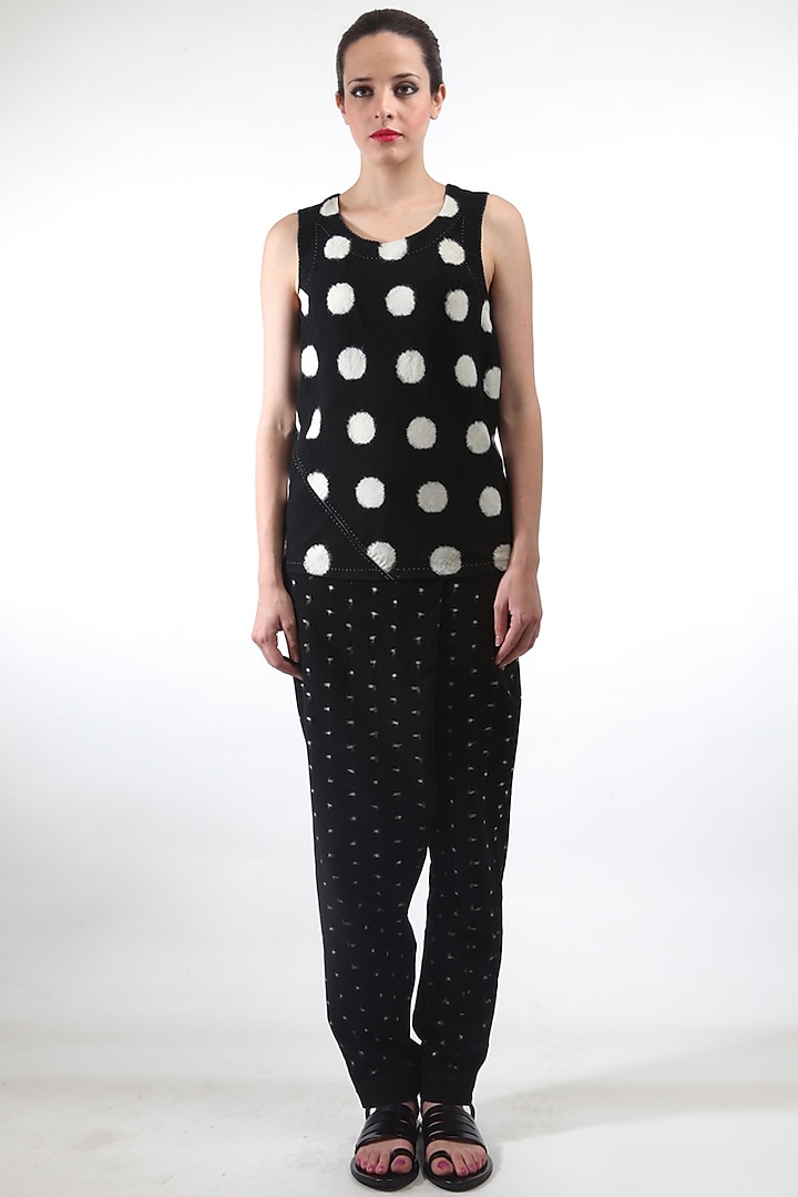 Black & Ivory Polka Dot Cami Top by Rajesh Pratap Singh