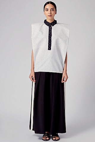 Black & White Polka Dot Top by Rajesh Pratap Singh