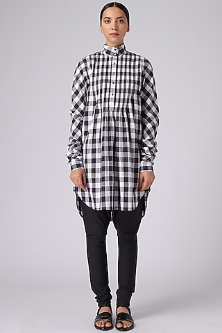 Black & White Checkered Tunic by Rajesh Pratap Singh