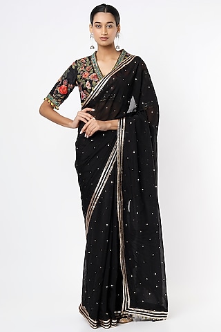 Black Hand Embroidered Saree Set by Roopa Sharma
