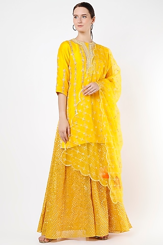 Mustard Chanderi Kurta Set by Roopa Sharma