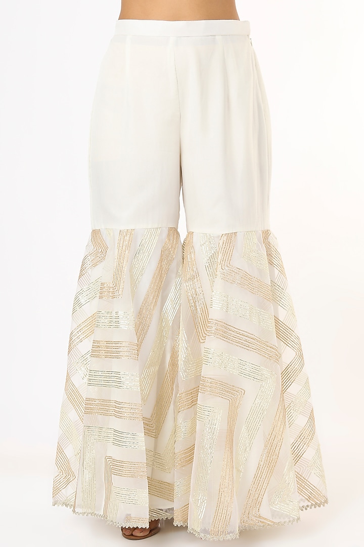 White & Pink Embroidered Wedding Sharara Set by Roopa Sharma at Pernia's Pop Up Shop