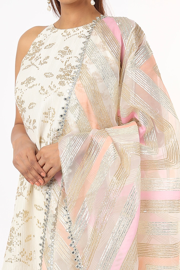 White & Pink Embroidered Wedding Sharara Set by Roopa Sharma at Pernia's Pop Up Shop