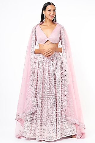 Light Pink Embroidered Lehenga Set by Roopa Sharma