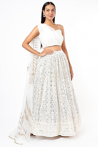 White Embroidered Lehenga Set by Roopa Sharma