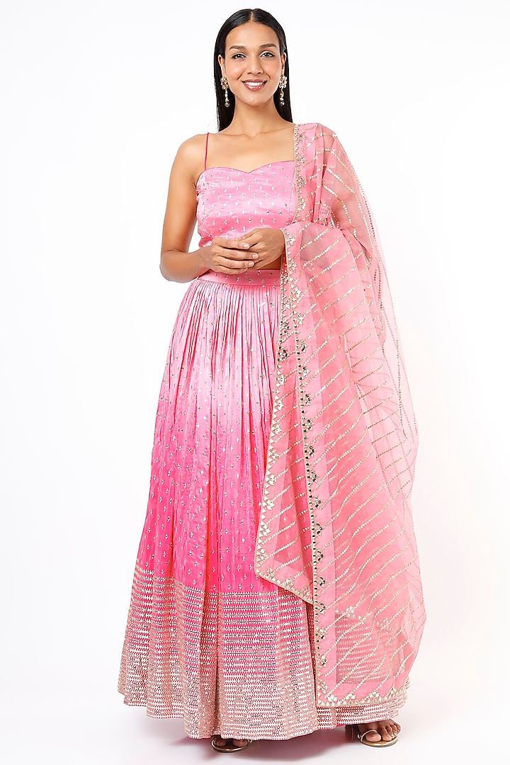 Pink Shaded Silk Lehenga Set by Roopa Sharma
