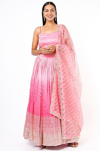 Pink Shaded Silk Lehenga Set by Roopa Sharma