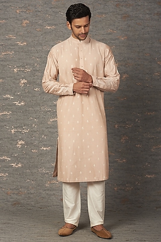 Beige Embroidered Kurta Set by Rajesh Pratap Singh Men