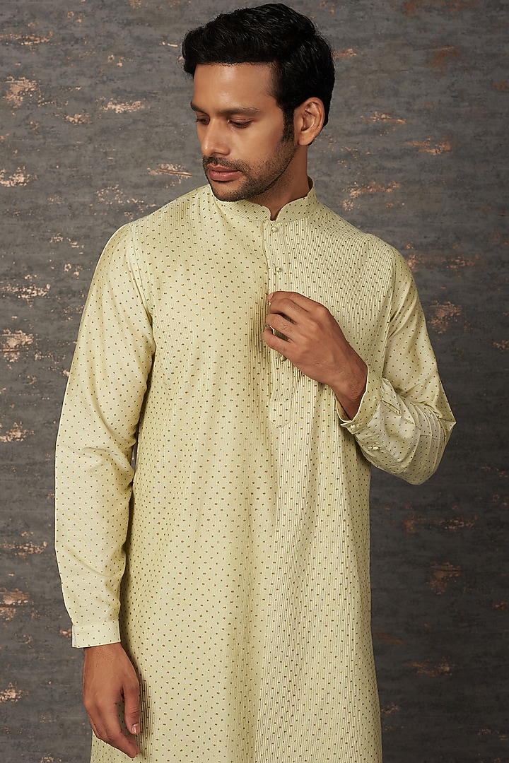 Mint Block Printed Kurta Set by Rajesh Pratap Singh Men at Pernia's Pop Up Shop
