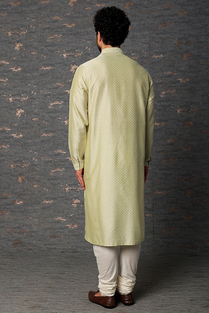 Pistachio Viscose Katan Pintucked Block Printed Kurta Set by Rajesh Pratap Singh Men at Pernia's Pop Up Shop