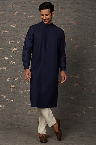 Navy Embroidered Kurta Set by Rajesh Pratap Singh Men