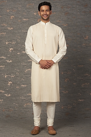 White Viscose Kurta Set by Rajesh Pratap Singh Men