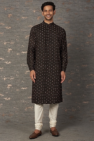 Black Printed Kurta Set by Rajesh Pratap Singh Men