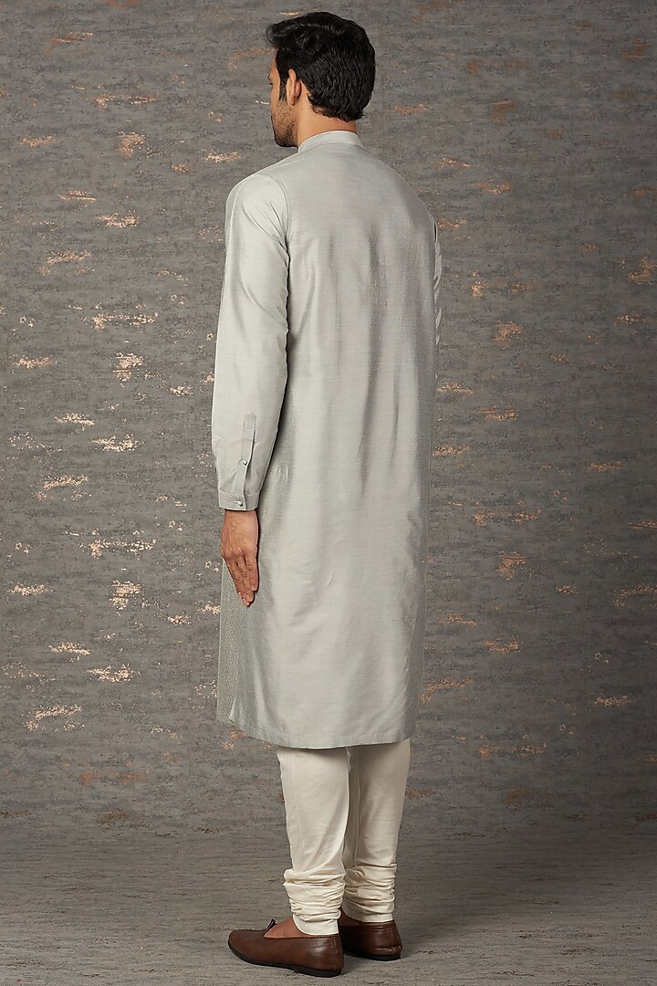 Grey Embroidered Kurta Set by Rajesh Pratap Singh Men