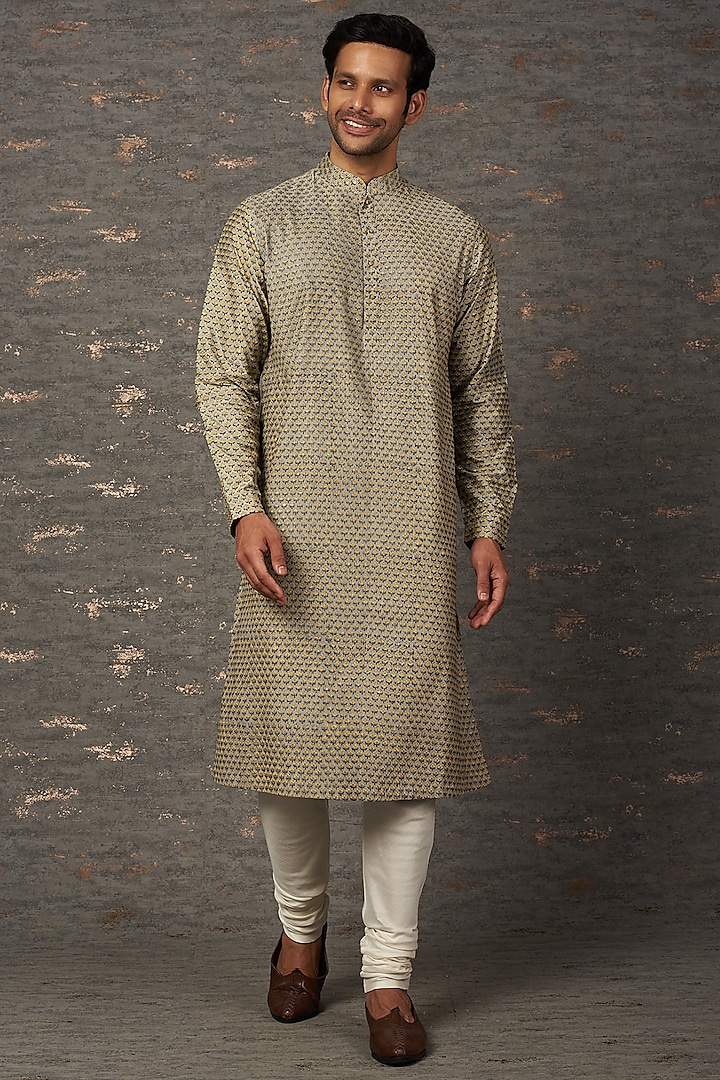 Grey Printed Kurta Set by Rajesh Pratap Singh Men