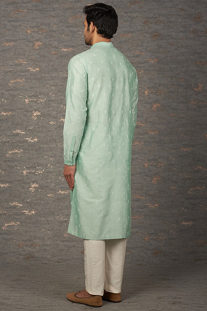 Mint Green Viscose Embroidered Kurta Set by Rajesh Pratap Singh Men at Pernia's Pop Up Shop