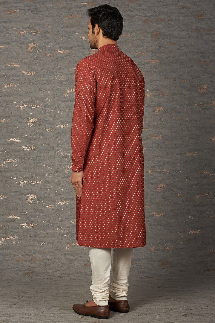 Wine Viscose Block Printed Kurta Set by Rajesh Pratap Singh Men at Pernia's Pop Up Shop