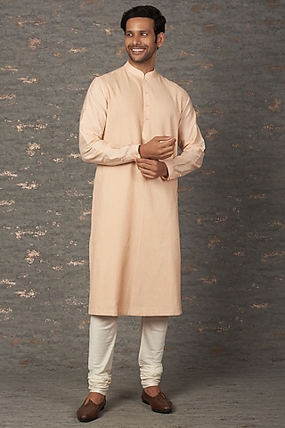 Light Pink Viscose Kurta Set by Rajesh Pratap Singh Men