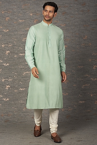 Light Blue Viscose Kurta Set by Rajesh Pratap Singh Men