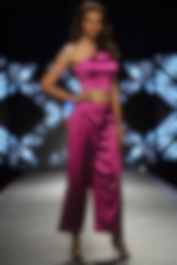 Magenta Pink Crop Top With Pants by RS by Rippii Sethi
