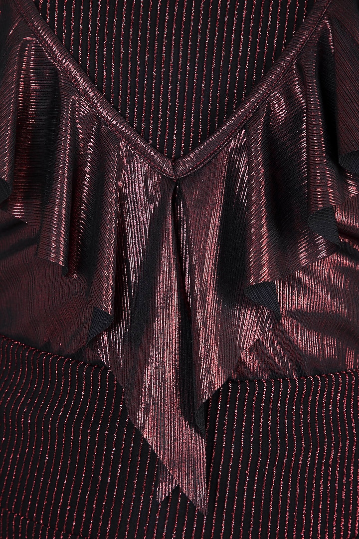Red Metallic Bodysuit With Pants & Crop Top by RS by Rippii Sethi at Pernia's Pop Up Shop
