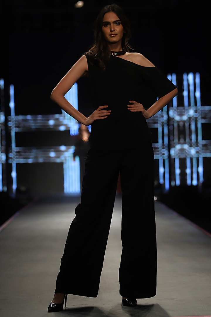 Black Embellished Top With Pants by RS by Rippii Sethi