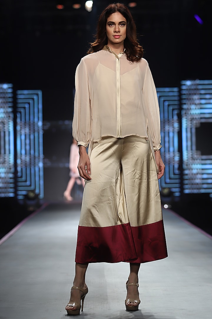 Nude Long Top With Culotte Pants & Inner by RS by Rippii Sethi