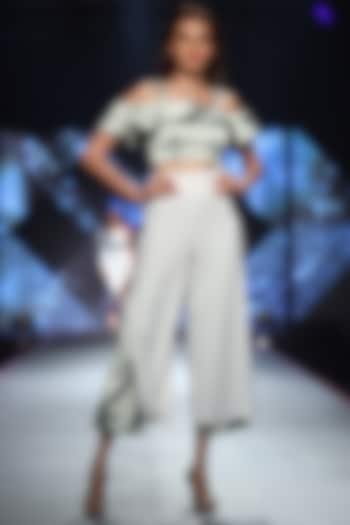Mint Green Crop Top With Culotte Pants by RS by Rippii Sethi