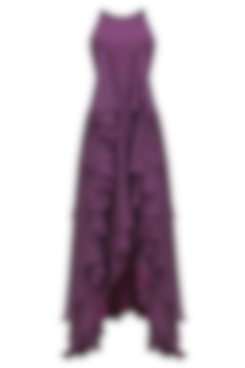 Purple Ruffled High Low Sleeveless Gown by RS by Rippii Sethi