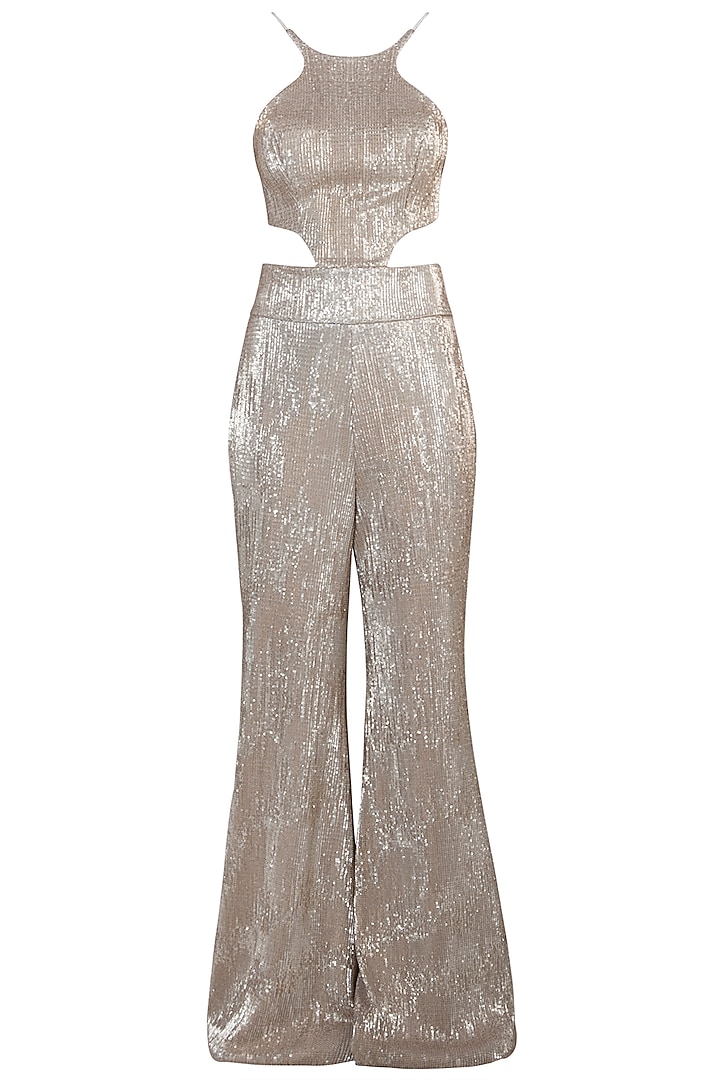 Nude Metallic Jumpsuit by Rs By Rippii Sethi