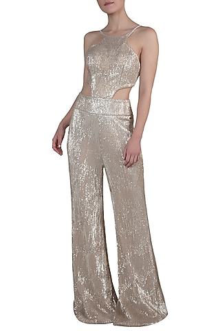 Nude Metallic Jumpsuit by Rs By Rippii Sethi