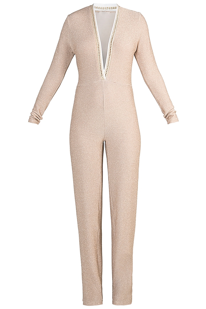 Nude Deep Neck Jumpsuit by Rs By Rippii Sethi