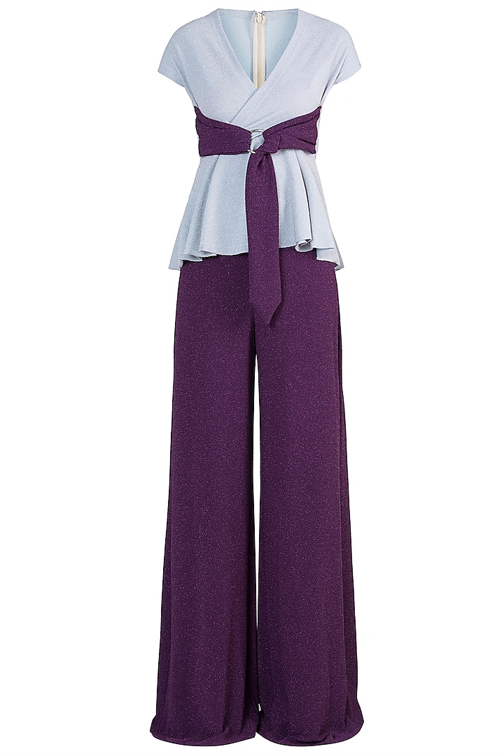 Grey And Purple Peplum Top With Palazzo Pants by Rs By Rippii Sethi