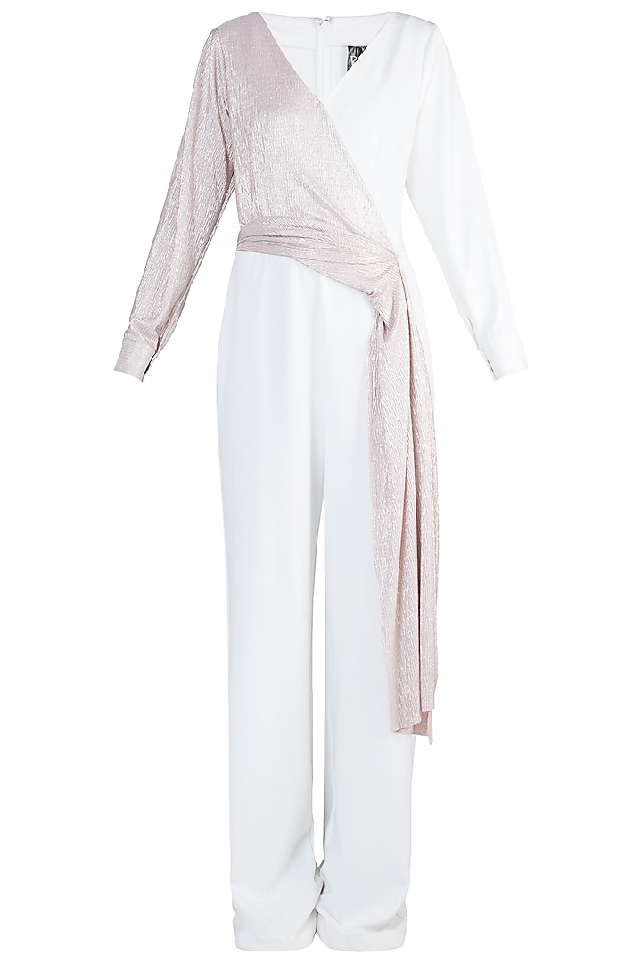 White And Light Pink Metallic Jumpsuit by Rs By Rippii Sethi
