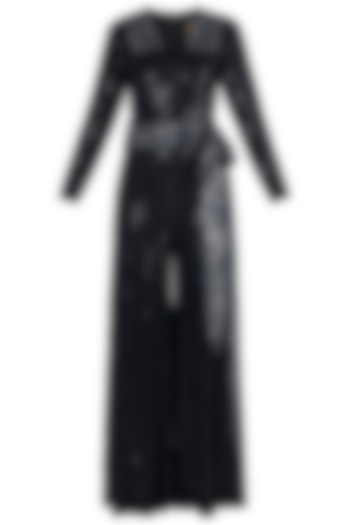 Black and silver polyester metallic jumpsuit available only at Pernia's Pop Up Shop.