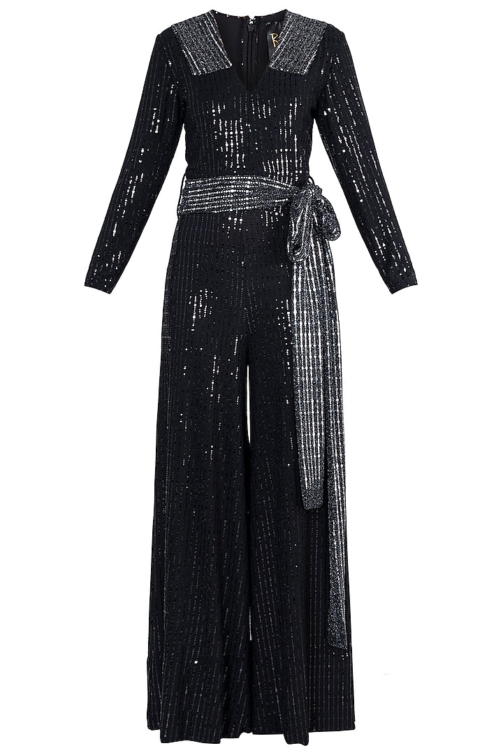 Black and Silver Polyester Metallic Jumpsuit by Rs By Rippii Sethi