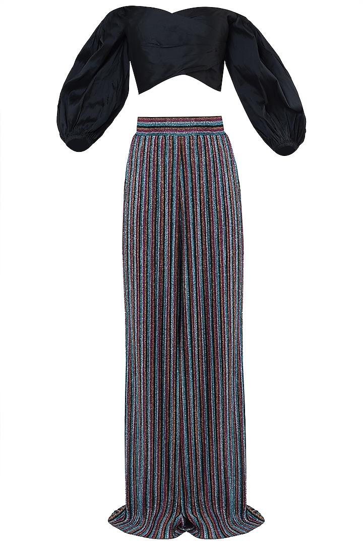 Multi Colored Palazzo Pants With Crop Top by Rs By Rippii Sethi