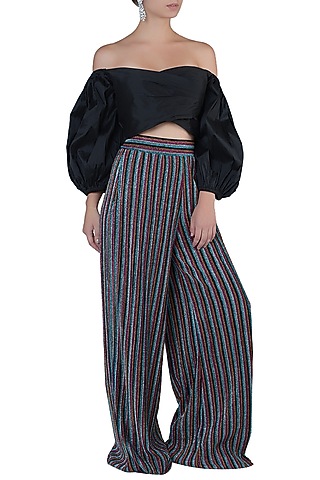 Multi Colored Palazzo Pants With Crop Top by Rs By Rippii Sethi