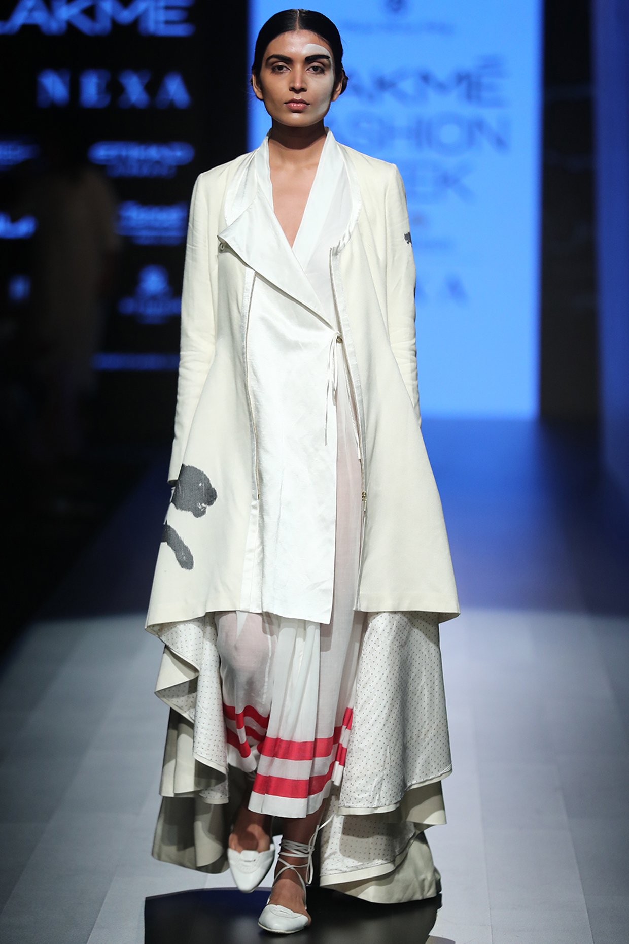 Ecru tiger ikat asymmetric jacket available only at Pernia's Pop Up Shop.