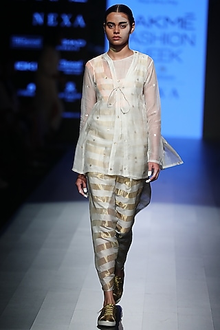 White Multi Striped Dhoti Pants by Rajesh Pratap Singh