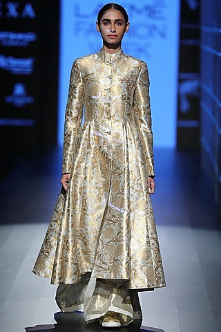 Ivory Bordered Palazzo Pants by Rajesh Pratap Singh