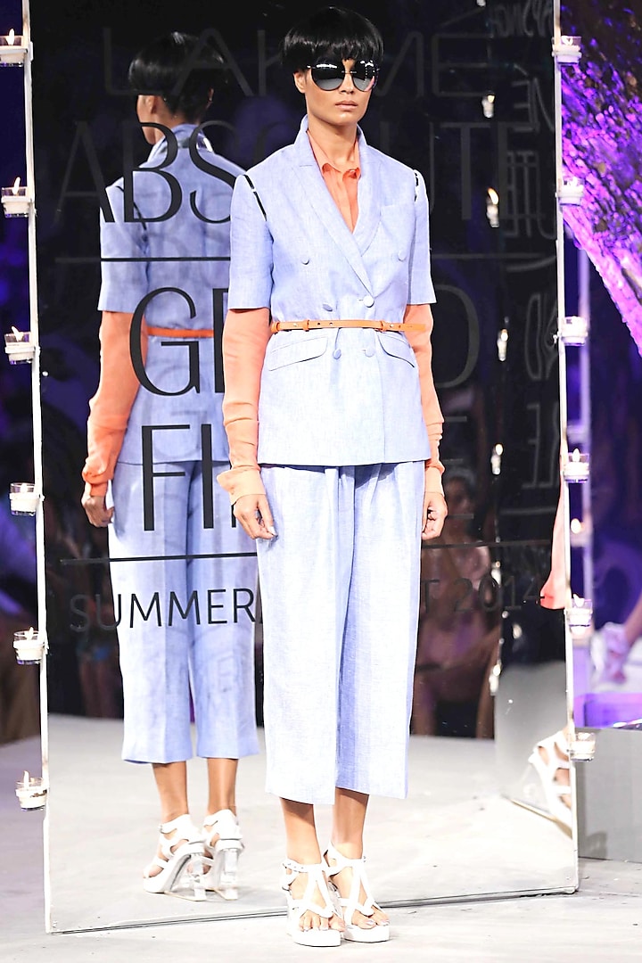 Blue double breast half sleeves jacket available only at Pernia's Pop-Up Shop
