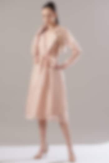 Peach Organza Trench Coat With Belt by RENASCI BY RITIKA ARYA JAIN